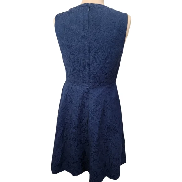 TALBOTS Navy Blue Jacquard Fit & Flare Sleeveless Dress - Size 4 - Picture 8 of 13